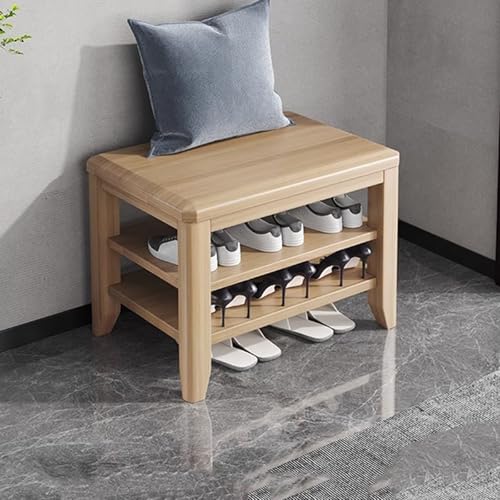 YHKJLYH Schuhregal, Schuhbank, 2-stufiger Ottoman aus Massivholz mit abnehmbarem, verstellbarem Regal, Aufbewahrungsbänke, Organizer für Eingangsbereich, Flur, Wohnzimmer (Holzfarbe, 60 cm) von YHKJLYH