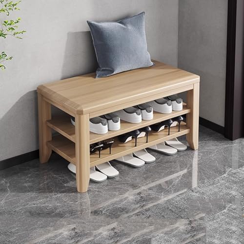 YHKJLYH Schuhregal, Schuhbank, 2-stufiger Ottoman aus Massivholz mit abnehmbarem, verstellbarem Regal, Aufbewahrungsbänke, Organizer für Eingangsbereich, Flur, Wohnzimmer (Holzfarbe, 80 cm) von YHKJLYH