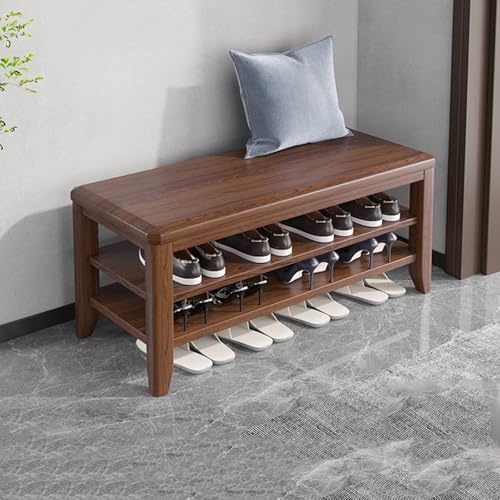 YHKJLYH Schuhregal, Schuhbank, 2-stufiger Ottoman aus Massivholz mit abnehmbarem, verstellbarem Regal, Aufbewahrungsbänke, Organizer für Eingangsbereich, Flur, Wohnzimmer (Walnussfarbe, 100 cm) von YHKJLYH
