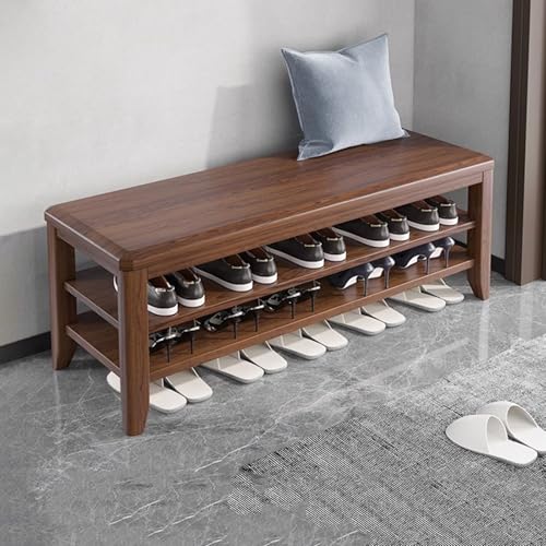 YHKJLYH Schuhregal, Schuhbank, 2-stufiger Ottoman aus Massivholz mit abnehmbarem, verstellbarem Regal, Aufbewahrungsbänke, Organizer für Eingangsbereich, Flur, Wohnzimmer (Walnussfarbe, 120 cm) von YHKJLYH