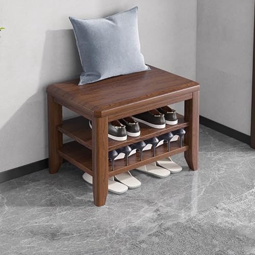 YHKJLYH Schuhregal, Schuhbank, 2-stufiger Ottoman aus Massivholz mit abnehmbarem, verstellbarem Regal, Aufbewahrungsbänke, Organizer für Eingangsbereich, Flur, Wohnzimmer (Walnussfarbe, 60 cm) von YHKJLYH