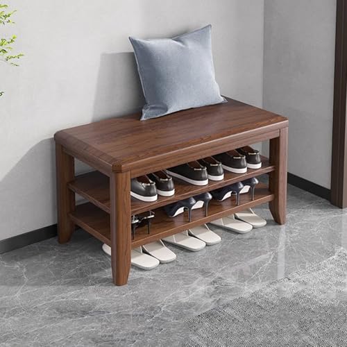 YHKJLYH Schuhregal, Schuhbank, 2-stufiger Ottoman aus Massivholz mit abnehmbarem, verstellbarem Regal, Aufbewahrungsbänke, Organizer für Eingangsbereich, Flur, Wohnzimmer (Walnussfarbe, 80 cm) von YHKJLYH