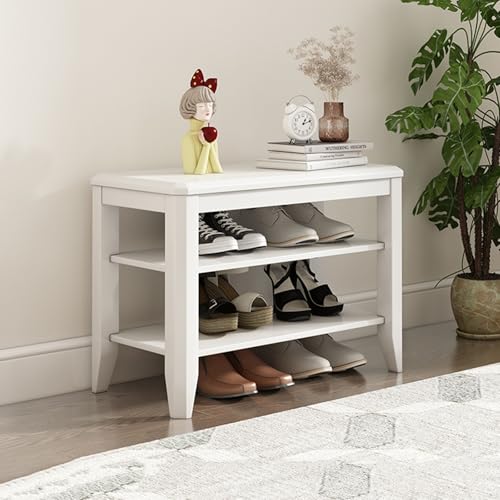 YHKJLYH Schuhregal, Schuhbank, 2-stufiger Ottoman aus Massivholz mit abnehmbarem, verstellbarem Regal, Aufbewahrungsbänke, Organizer für Eingangsbereich, Flur, Wohnzimmer (weiß, 60 cm) von YHKJLYH