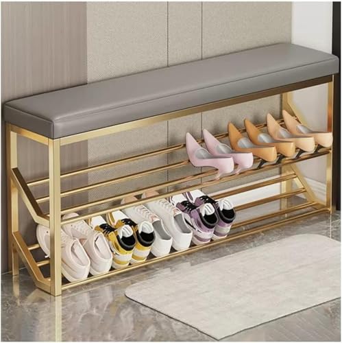 YHKJLYH Schuhregal-Aufbewahrungsbank mit Sitz, Schuhregalbank mit 2 Ebenen – Industrielle Eingangsbank mit Metallregalen, Organizer-Schuhständer, Akzentmöbel, Multifunktions-Schließfach (Größe: 60 c von YHKJLYH