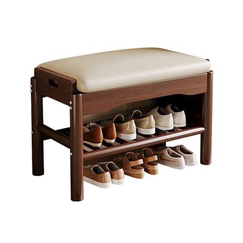 YHKJLYH Schuhregalbank, Aufbewahrungsbänke mit Lederkissen, 2-stufige Ottoman-Schuhbank aus Massivholz, Schuhregal-Organizer im Mid-Century-Stil für Eingangsbereich, Flur, Wohnzimmer (Walnussfarbe + YHKJLYH Schuhregalbank, Aufbewahrungsbänke mit Lederkissen, 2-stufige Ottoman-Schuhbank aus Massivholz, Schuhregal-Organizer im Mid-Century-Stil für Eingangsbereich, Flur, Wohnzimmer (Walnussfarbe + von YHKJLYH