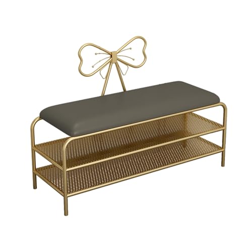 YHKJLYH Schuhregalbank, Eingangsbank mit gepolsterter Sitzfläche, 2-stufige, stabile Schuhaufbewahrungsbank mit Metallgitter, platzsparend, moderner Stil, Schuhbank für Schlafzimmer und Wohnzimmer, YHKJLYH Schuhregalbank, Eingangsbank mit gepolsterter Sitzfläche, 2-stufige, stabile Schuhaufbewahrungsbank mit Metallgitter, platzsparend, moderner Stil, Schuhbank für Schlafzimmer und Wohnzimmer, von YHKJLYH