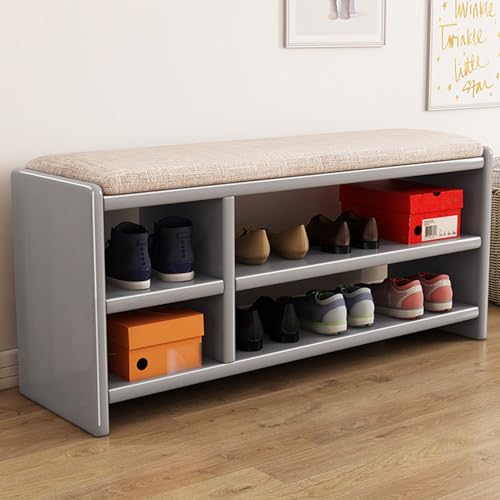 YHKJLYH Schuhregalbank, Schuhbank mit Sitzkissen, Schuhaufbewahrungsbank mit verstellbaren Regalen, Eingangsbank für das Wohnzimmer (Grau, 100 cm) von YHKJLYH