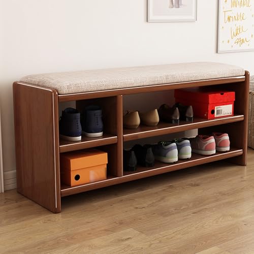 YHKJLYH Schuhregalbank, Schuhbank mit Sitzkissen, Schuhaufbewahrungsbank mit verstellbaren Regalen, Eingangsbank für das Wohnzimmer (braun, 100 cm) von YHKJLYH