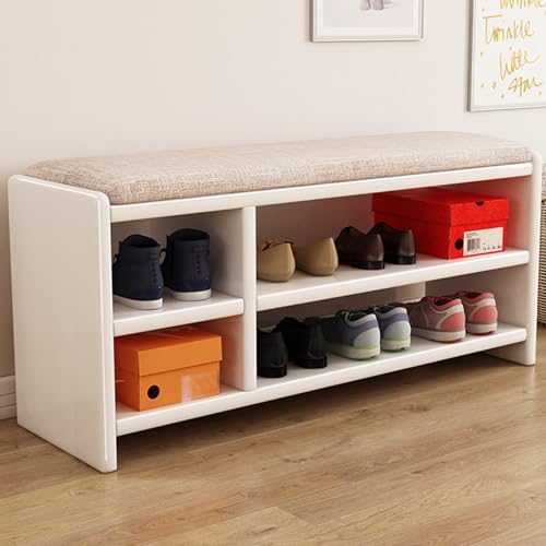 YHKJLYH Schuhregalbank, Schuhbank mit Sitzkissen, Schuhaufbewahrungsbank mit verstellbaren Regalen, Eingangsbank für das Wohnzimmer (weiß, 100 cm) von YHKJLYH