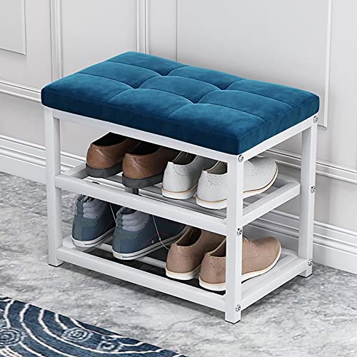 YHKJLYH Schuhregalbank Mit Kissensitz,③-Dritte Eingangsbereich Schuhbank Schuhaufbewahrung Organizer Mit Metallregal,Flur Schuhwechselhocker-B-Samt 50x45x30cm(20x18x12inch) von YHKJLYH