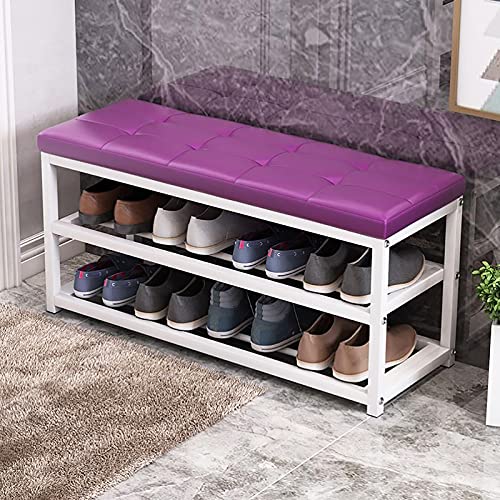YHKJLYH Schuhregalbank Mit Kissensitz,③-Dritte Eingangsbereich Schuhbank Schuhaufbewahrung Organizer Mit Metallregal,Flur Schuhwechselhocker-E-Leder 90x45x30cm(35x18x12inch) von YHKJLYH
