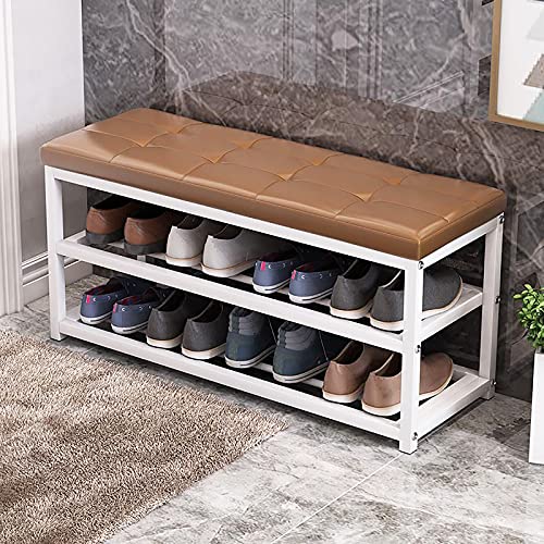YHKJLYH Schuhregalbank Mit Kissensitz,③-Dritte Eingangsbereich Schuhbank Schuhaufbewahrung Organizer Mit Metallregal,Flur Schuhwechselhocker-F-Leder 90x45x30cm(35x18x12inch) von YHKJLYH