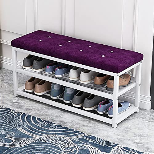 YHKJLYH Schuhregalbank Mit Sitzkissen,③-Dritte Schuhbank Für Den Eingangsbereich, Schuhaufbewahrungsorganisator Mit Metallregal,Schuhwechselhocker Für Den Flur-A-Samt 90x45x30cm(35x18x12inch) von YHKJLYH