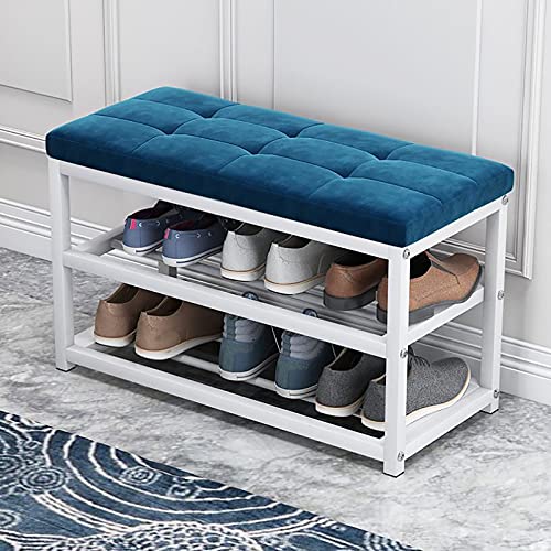 YHKJLYH Schuhregalbank Mit Sitzkissen,③-Dritte Schuhbank Für Den Eingangsbereich, Schuhaufbewahrungsorganisator Mit Metallregal,Schuhwechselhocker Für Den Flur-B-Samt 70x45x30cm(28x18x12inch) von YHKJLYH