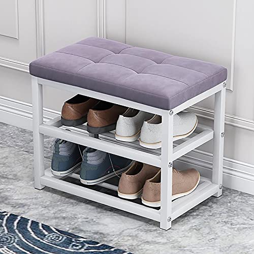 YHKJLYH Schuhregalbank Mit Sitzkissen,③-Dritte Schuhbank Für Den Eingangsbereich, Schuhaufbewahrungsorganisator Mit Metallregal,Schuhwechselhocker Für Den Flur-C-Samt 50x45x30cm(20x18x12inch) von YHKJLYH