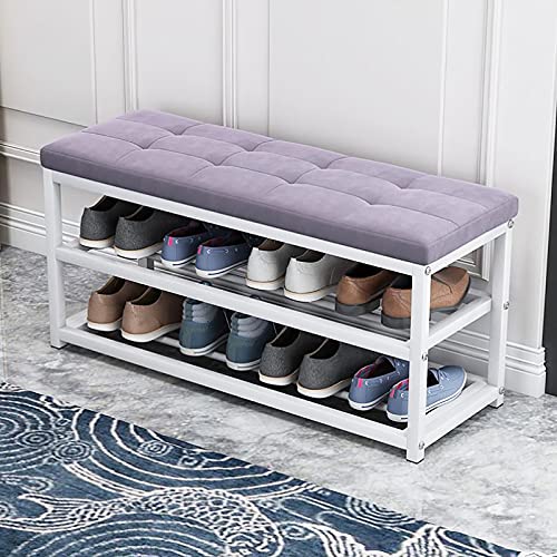 YHKJLYH Schuhregalbank Mit Sitzkissen,③-Dritte Schuhbank Für Den Eingangsbereich, Schuhaufbewahrungsorganisator Mit Metallregal,Schuhwechselhocker Für Den Flur-C-Samt 90x45x30cm(35x18x12inch) von YHKJLYH