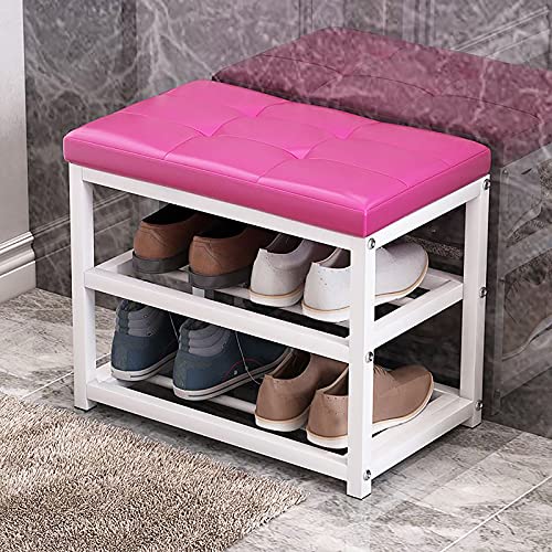 YHKJLYH Schuhregalbank Mit Sitzkissen,③-Dritte Schuhbank Für Den Eingangsbereich, Schuhaufbewahrungsorganisator Mit Metallregal,Schuhwechselhocker Für Den Flur-G-Leder 50x45x30cm(20x18x12inch) von YHKJLYH