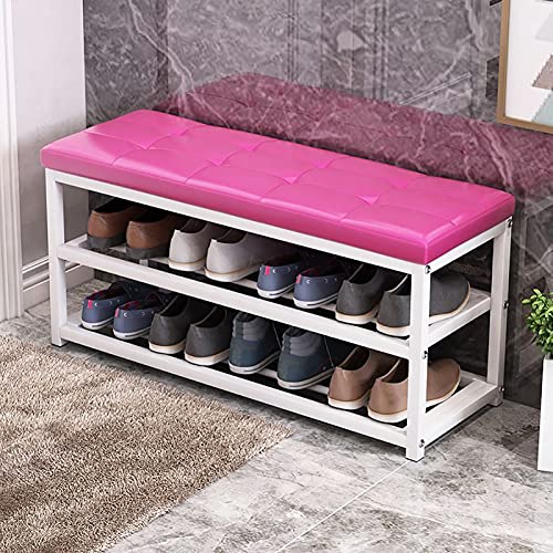 YHKJLYH Schuhregalbank Mit Sitzkissen,③-Dritte Schuhbank Für Den Eingangsbereich, Schuhaufbewahrungsorganisator Mit Metallregal,Schuhwechselhocker Für Den Flur-G-Leder 90x45x30cm(35x18x12inch) von YHKJLYH