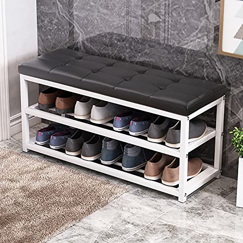 YHKJLYH Schuhregalbank Mit Sitzkissen,③-Dritte Schuhbank Für Den Eingangsbereich, Schuhaufbewahrungsorganisator Mit Metallregal,Schuhwechselhocker Für Den Flur-H-Leder 90x45x30cm(35x18x12inch) von YHKJLYH