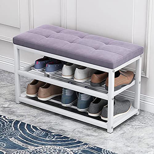 YHKJLYH Schuhregalbank Mit Sitzkissen,③-Dritte Schuhbank Für Den Eingangsbereich Schuhaufbewahrung Organizer Mit Metallregal,Flur Schuhwechselhocker-C-Samt 70x45x30cm(28x18x12inch) von YHKJLYH