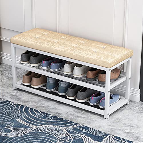 YHKJLYH Schuhregalbank Mit Sitzkissen,③-Dritte Schuhbank Für Den Eingangsbereich Schuhaufbewahrung Organizer Mit Metallregal,Flur Schuhwechselhocker-D-Samt 90x45x30cm(35x18x12inch) von YHKJLYH