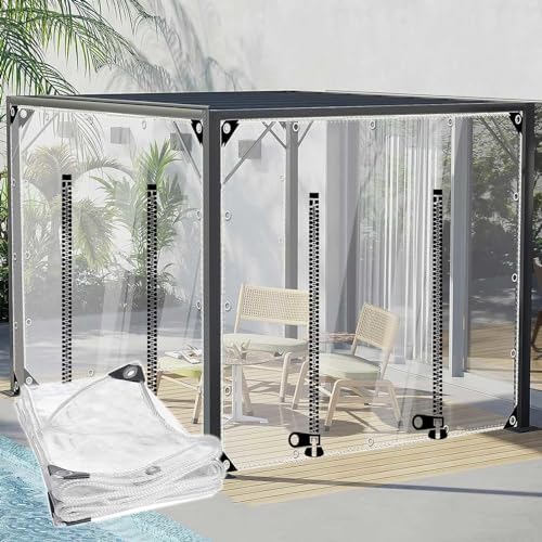 YHKJLYH Transparente PVC-Planenvorhänge mit Reißverschlusstüren, wasserdichte transparente Planenseitenteile mit Ösen für Pergola-Pavillons und Terrassenveranden, wetterfeste Planenabdeckung, anpass YHKJLYH Transparente PVC-Planenvorhänge mit Reißverschlusstüren, wasserdichte transparente Planenseitenteile mit Ösen für Pergola-Pavillons und Terrassenveranden, wetterfeste Planenabdeckung, anpass von YHKJLYH