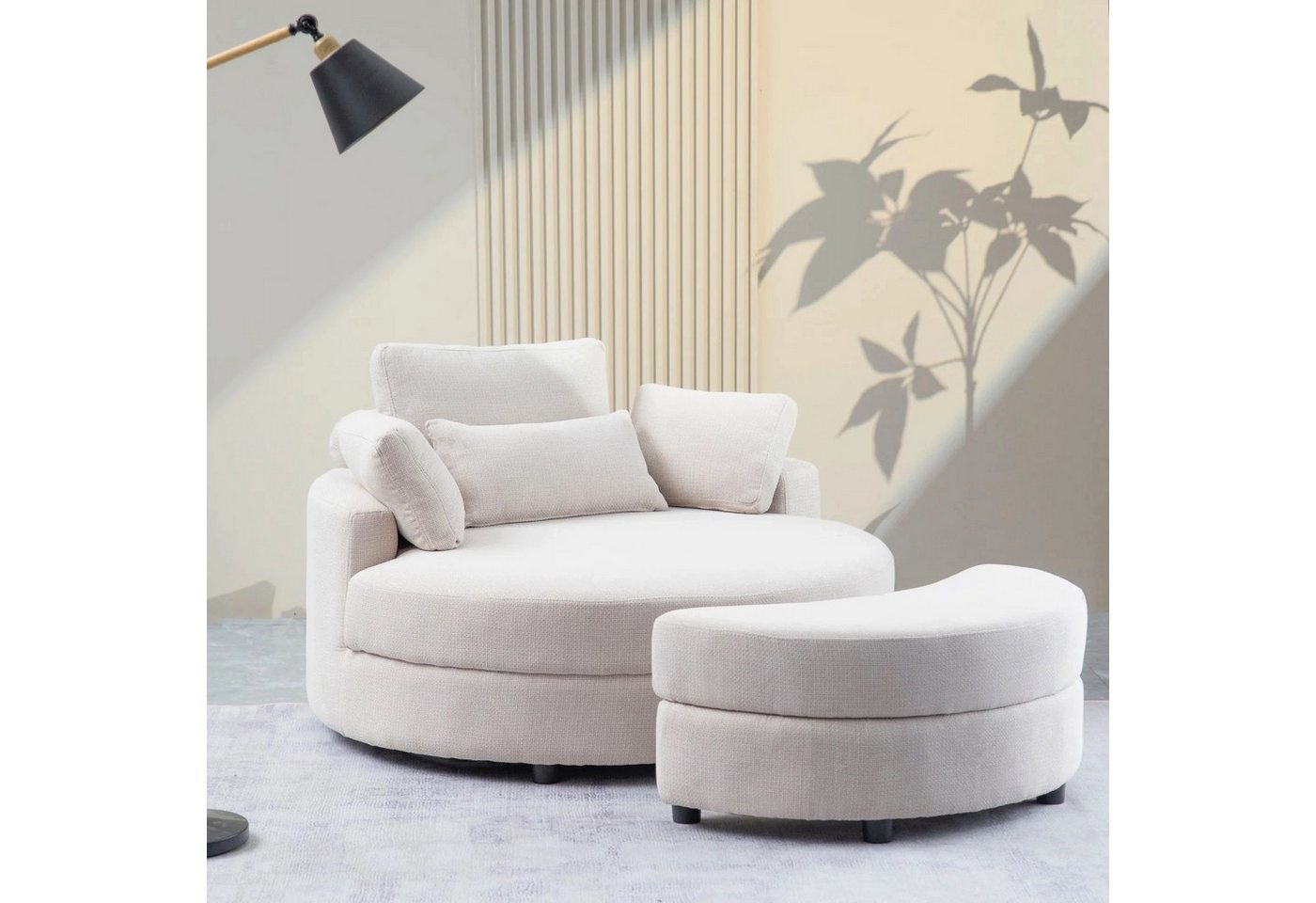 YHL Voyura Polsterstuhl 51.2'' Gepolsterter Barrel Chair und Ottoman mit Stauraum YHL Voyura Polsterstuhl 51.2'' Gepolsterter Barrel Chair und Ottoman mit Stauraum von YHL Voyura