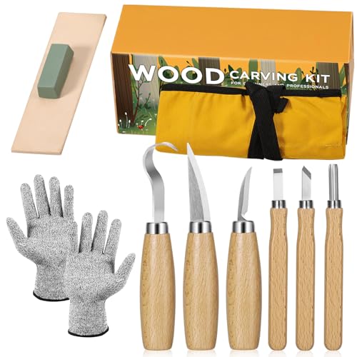10 in 1 Holzschnitzwerkzeuge Set, Schnitzset mit 6 Schnitzmessern für Holz, Holz Schnitzen Set mit Schnittfeste Handschuhe, Rolltasche, Spitzer, Schnitzwerkzeug Set für Erwachsene, Kinder, Anfänger 10 in 1 Holzschnitzwerkzeuge Set, Schnitzset mit 6 Schnitzmessern für Holz, Holz Schnitzen Set mit Schnittfeste Handschuhe, Rolltasche, Spitzer, Schnitzwerkzeug Set für Erwachsene, Kinder, Anfänger von YHLAWM
