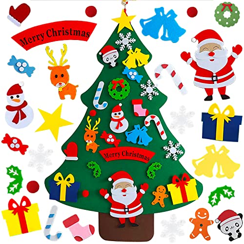 Filz Weihnachtsbaum, YHLZGOOD Filz Weihnachtsbaum Kinder Set Frohe Weihnachten DIY Weihnachtsbäume Filz, Home Tür Wand Weihnachten Dekoration (25 Stück) von YHLZGOOD