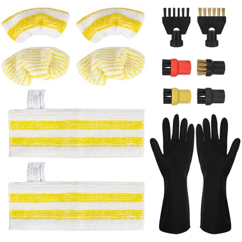 13 Stück für Kärcher Dampfreiniger Zubehör, für Kärcher Mikrofaser Dampfreiniger Ersatztücher, Rundbürsten, Fugenbürsten, Reinigungshandschuhe, für Karcher EasyFix SC1 SC2 SC3 SC4 SC5 von YHNDECO