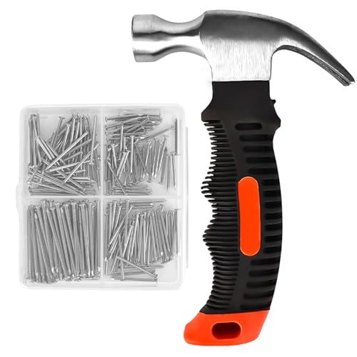 Hammer Set, 200 Stück Wandnägel, Multifunktional Kleiner Hammer, Klauenhammer mit Rutschfestem Griff, für Reparatur, DIY Hammer Set, 200 Stück Wandnägel, Multifunktional Kleiner Hammer, Klauenhammer mit Rutschfestem Griff, für Reparatur, DIY von YHNDECO
