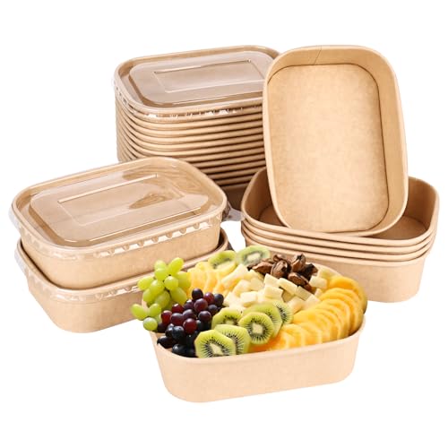 YHNDECO 25 Stücke Kraftpapier Schale, Kraftpapier Pappschüsseln, 500ml Einwegschüsseln mit Deckel, Papierbox zum Mitnehmen, Wasser und Ölbeständig, Salatschüssel, für Arbeitsessen, Snack, Suppen YHNDECO 25 Stücke Kraftpapier Schale, Kraftpapier Pappschüsseln, 500ml Einwegschüsseln mit Deckel, Papierbox zum Mitnehmen, Wasser und Ölbeständig, Salatschüssel, für Arbeitsessen, Snack, Suppen von YHNDECO