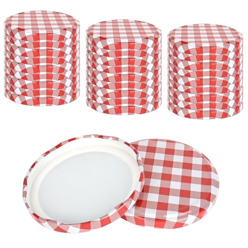 YHNDECO 50 Stück Twist Off Deckel, Schraubdeckel Für Gläser TO 82 Rot-Weiß Kariert, Schraubverschlüsse für Gläser, twist off decke für 230/350 / 435 ml / 565 ml von YHNDECO