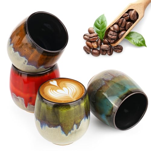 YHNDECO Espressotassen 4 x 100ml Espresso Tassen Set, Handgefertigt Porzellan Kaffeetassen set, Hochwertige Dickwandig Keramik Espressotassen Ideal für Espresso, Mokka, Macchiato, Tee von YHNDECO