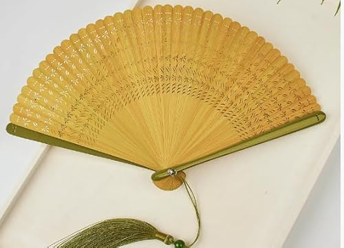 YHNDECO Handfächer, Saunafächer, Fächer Bambus, Bambus Fächer Grill Handfächer Bambu Handfächer Faltbare Handfächer Faltfächer Handfächer Faltbar Herzfächer für Hochzeit Tanzabend Party(Kirschblüten) von YHNDECO