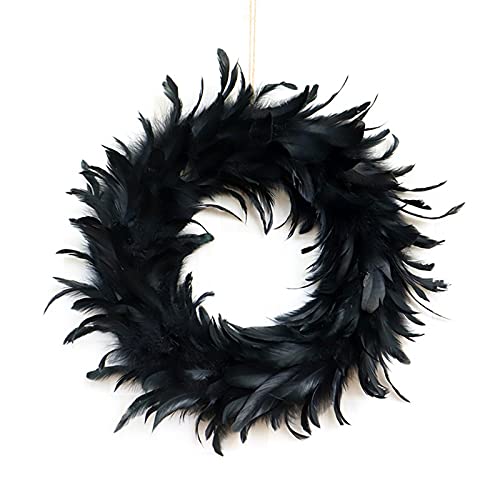 YHNHT Schwarzer Federkranz, 39 cm, natürliche Cocktail-Federkranz, Haustür Dekoration, Hexe, gruselige Szene, Party, Halloween-Dekorationen YHNHT Schwarzer Federkranz, 39 cm, natürliche Cocktail-Federkranz, Haustür Dekoration, Hexe, gruselige Szene, Party, Halloween-Dekorationen von Yulix