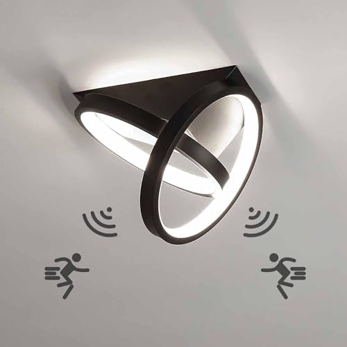 26W LED Deckenlampe mit Bewegungsmelder Innen Sensorlampe Moderne Deckenleuchte mit Sensor für Flur Treppe Wohnzimmer Balkon Küche Garage Veranda BüRo Schwarz Innenlampen, Kaltweißes Licht 6000K von TRUYOK