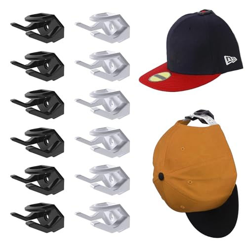 12 Stück Cap Halterung Wand, Cap Ständer Holder Kappenhaken, Selbstklebende Hut-Organizer Für Wandmontage Hut Baseball Kappe Kleiderbügel Veranstalter Selbstklebend Kein Bohren (Schwarz und Weiß) von YHNMMNO