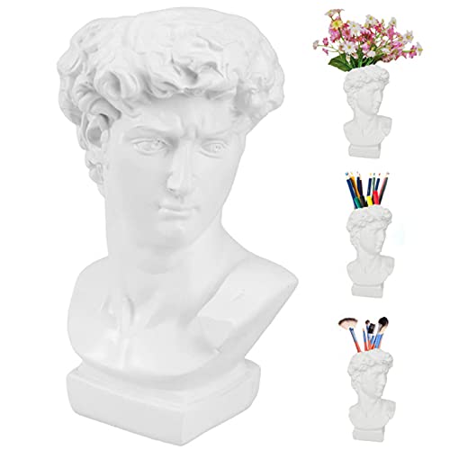 YHNMMNO Kreativer Statue Kopf Pflanzen Vase David Statue Kreativer Stifthalter Dekorative Vase Skulptur Kopf Pflanzer Pflanztöpfe Dekoration Kunstwerk Für Hause Büro Decor Geschenkidee Weiß von YHNMMNO