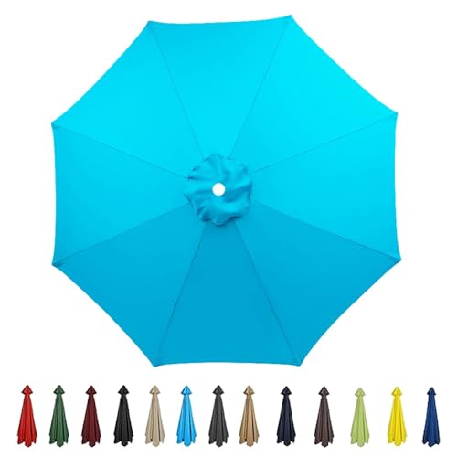 10 Fuß Terrassenschirm-Ersatzdach, wasserdichtes Polyestergewebe, 6 und 8 Rippen, Marktschirm-Oberabdeckung für den Außenbereich (Seeblau), perfekt für Hof und Tisch von YHNNH