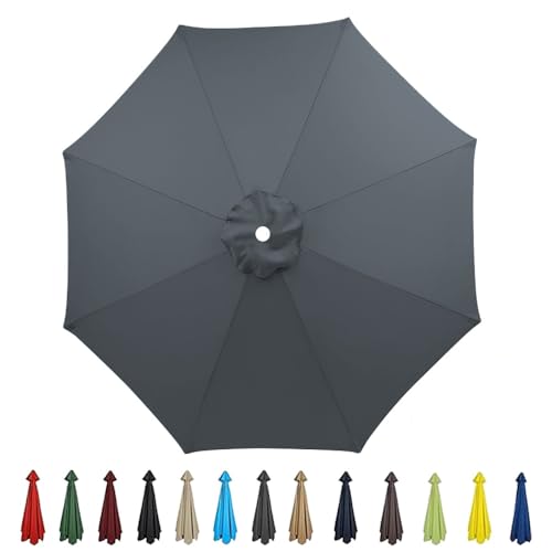 10 Fuß Terrassenschirm-Ersatzdach, wasserdichtes Polyestergewebe für 6 und 8 Rippen, Marktschirme, Sonnenschirm-Oberabdeckung für den Außenbereich, Grau, 3,0 m (10 Fuß) von YHNNH