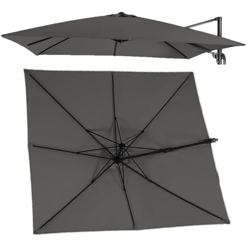 10 Fuß quadratischer Terrassenschirm, Ersatzdachabdeckung, Outdoor-Freischwinger-Schirm, Stoff für Markttisch, Grau, 3 x (9,8 x 9,8 Fuß) von YHNNH
