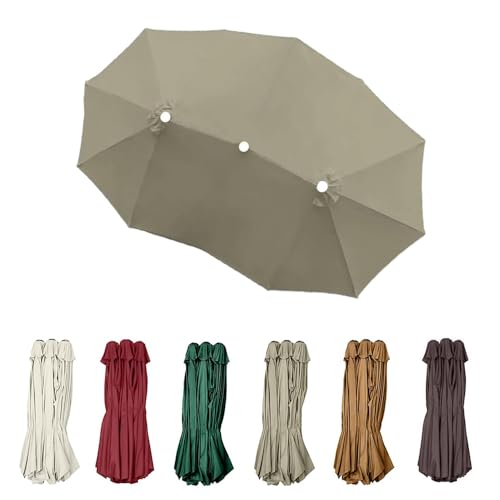 15 Fuß großer Doppelschirm, Ersatzdach, 12 Rippen, Sonnenschirmabdeckung, Dreifachkopf-Design, wasserdichter Terrassenschirmstoff (Beige) von YHNNH