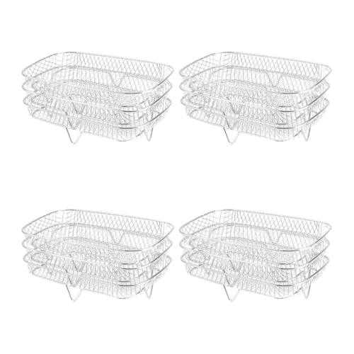Air Fryer Rack, Air Fryer Ofen Grill Dampfgarer 3 Schichten Dörrgerät Ständer Stapelbar Mesh Grillkorb Air Fryer Zubehör(Rectangle 4PCS) von YHNNH
