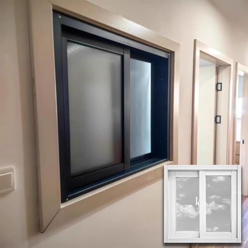 Anpassbares horizontales Schiebefenster aus Aluminium mit Fliegengitter for Keller- und Küchenlüftung – 5 mm gehärtetes Glas(White,44x17in) von YHNNH