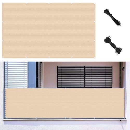 Balkonabdeckung für den Außenbereich, 50 x 460 cm – langlebige, UV-beständige Windschutzabdeckung, atmungsaktive Sonnenschutzplane, cremefarben, perfekt zum Schutz von Garten und Terrasse Balkonabdeckung für den Außenbereich, 50 x 460 cm – langlebige, UV-beständige Windschutzabdeckung, atmungsaktive Sonnenschutzplane, cremefarben, perfekt zum Schutz von Garten und Terrasse von YHNNH