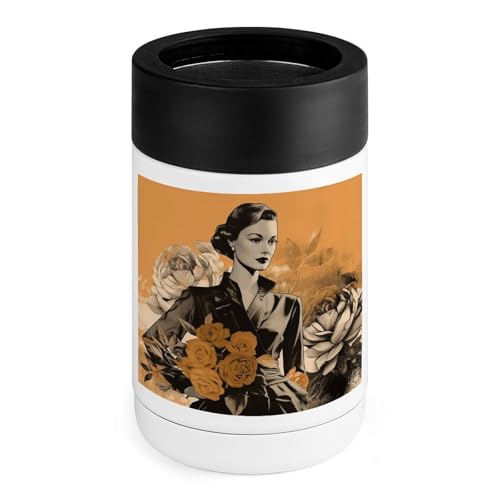 Dosenkühler, 340 ml, Motiv: Mädchen und Blumen, isolierter Edelstahl, tragbarer Bierdosenkühler für Limonade, Cola, Saft usw von YHNNH