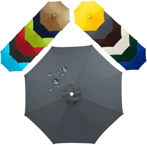 Ersatz-Sonnenschirm-Stoffbezug für 6- und 8-Speichen-Sonnenschirm, grau, 2,7 m (8,9 Fuß), Ersatzstoff für Gartenschirme, passend für 200-350 cm große Schirme von YHNNH