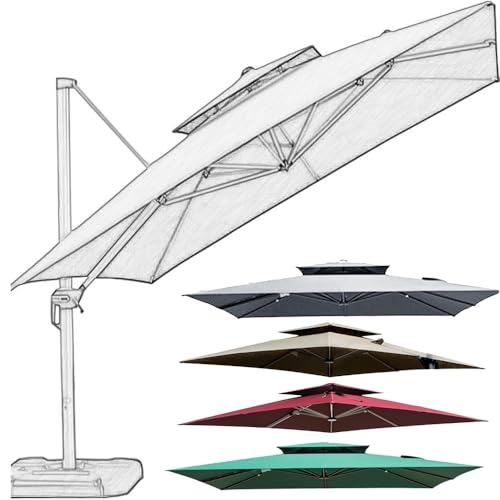 Ersatzdach für quadratischen Terrassenschirm (300 x 300 cm) – strapazierfähiges Doppeldach aus Polyester – hellgraue Sonnenschutzabdeckung für den Außenbereich für Garten, Terrasse und Patio von YHNNH