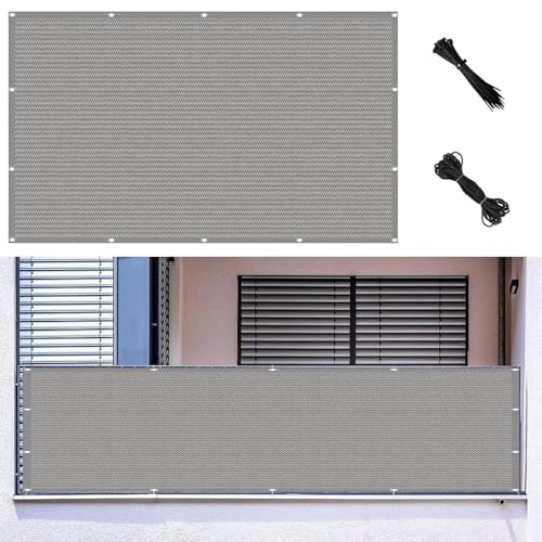 Gartensegel rechteckig 65x460 cm, Sichtschutz, Windschutz, UV-beständig, atmungsaktiv, strapazierfähig mit Ösen, Balkon- & Garten-Sichtschutz, hellgrau von YHNNH